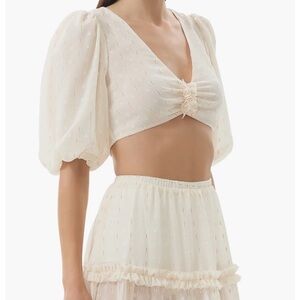 AFRM Emily Clip Dot Cutout Puff Sleeve Crop Top Large